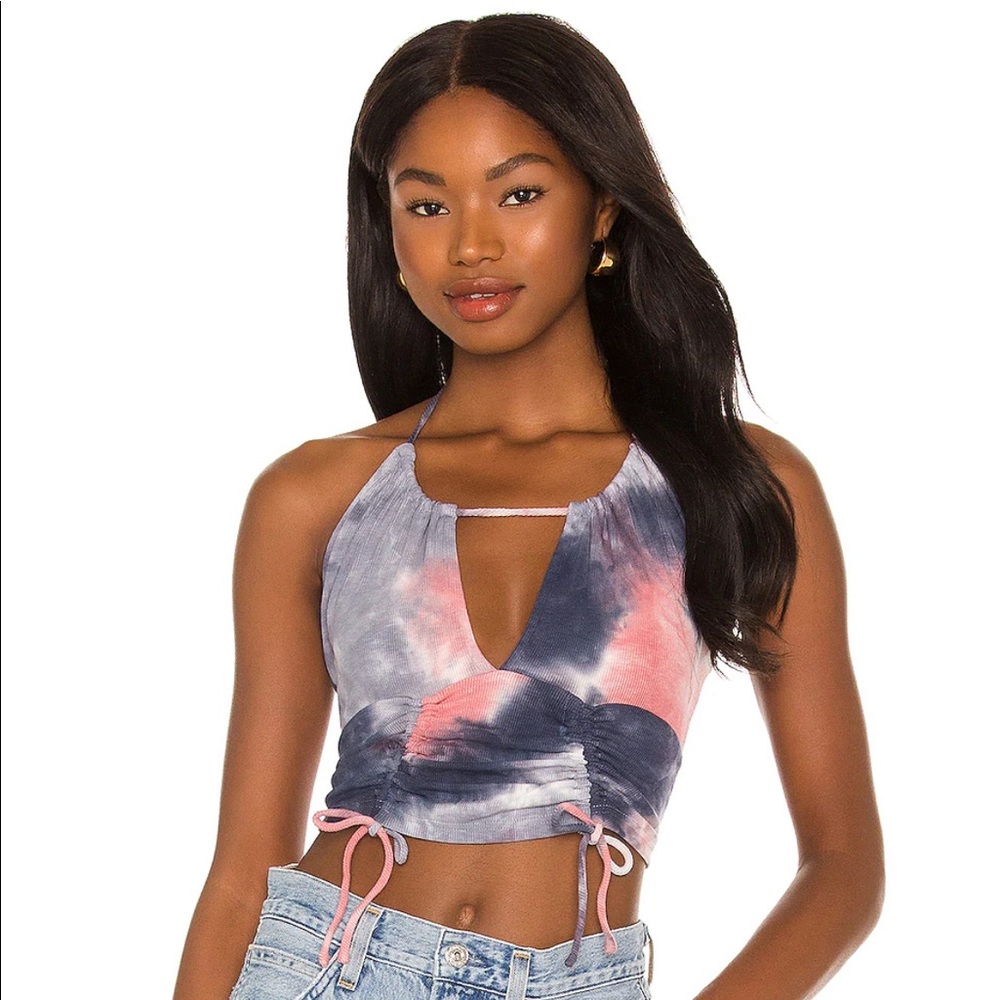 superdown Pink and Blue Tie-Dye Halter Crop Top